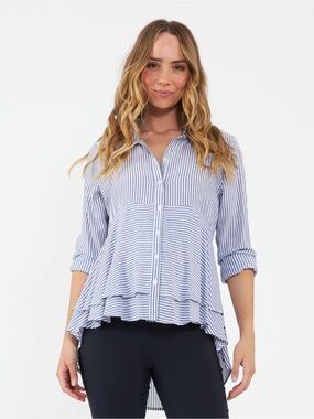 Ripe Maternity | Stripe Layered Peplum Shirt Navy / White | Large